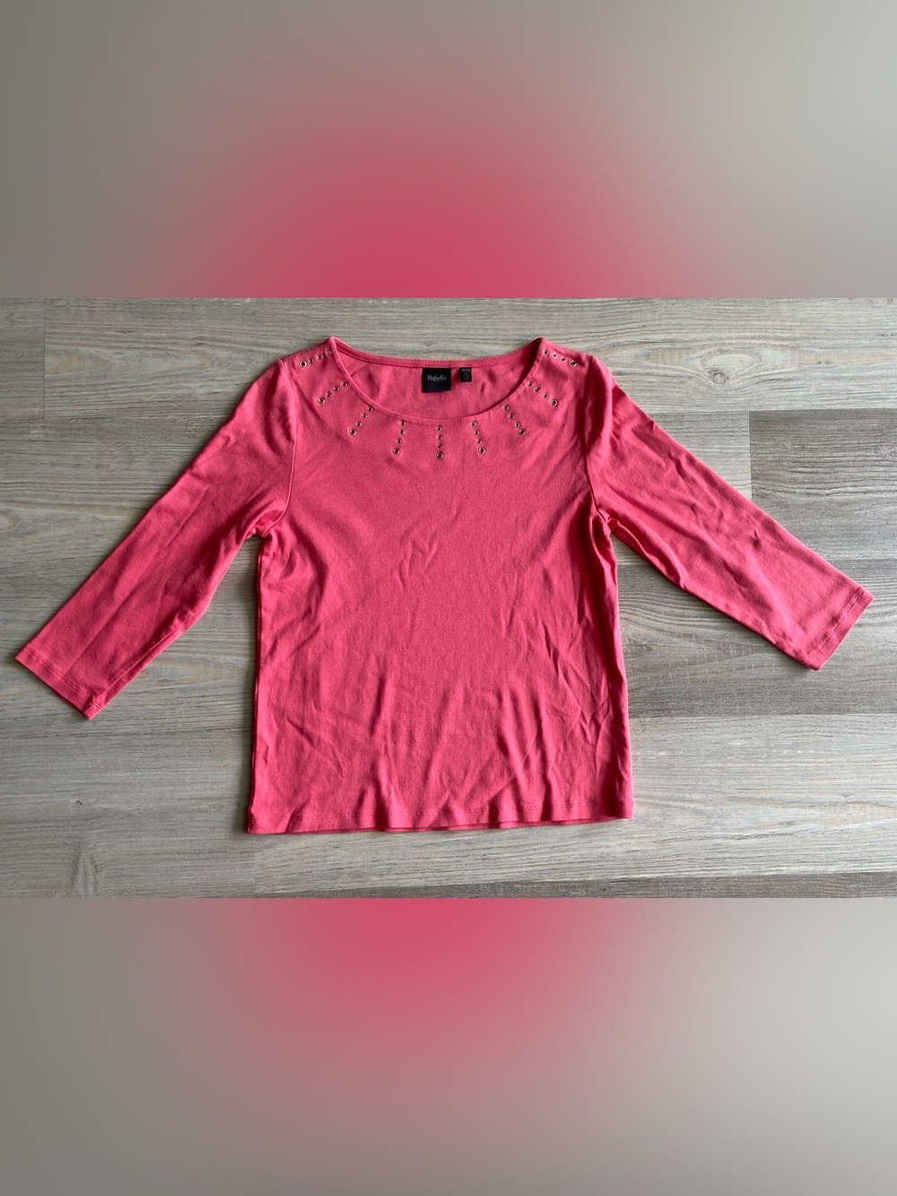 Rafaella Pink 3/4 Sleeve Knit Blouse Silver Eyelet Detail PM MP